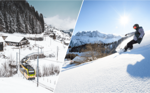 Train l'hiver et un skieur