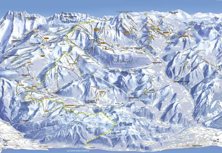 Dessin du plan des pistes Portes du Soleil hiver